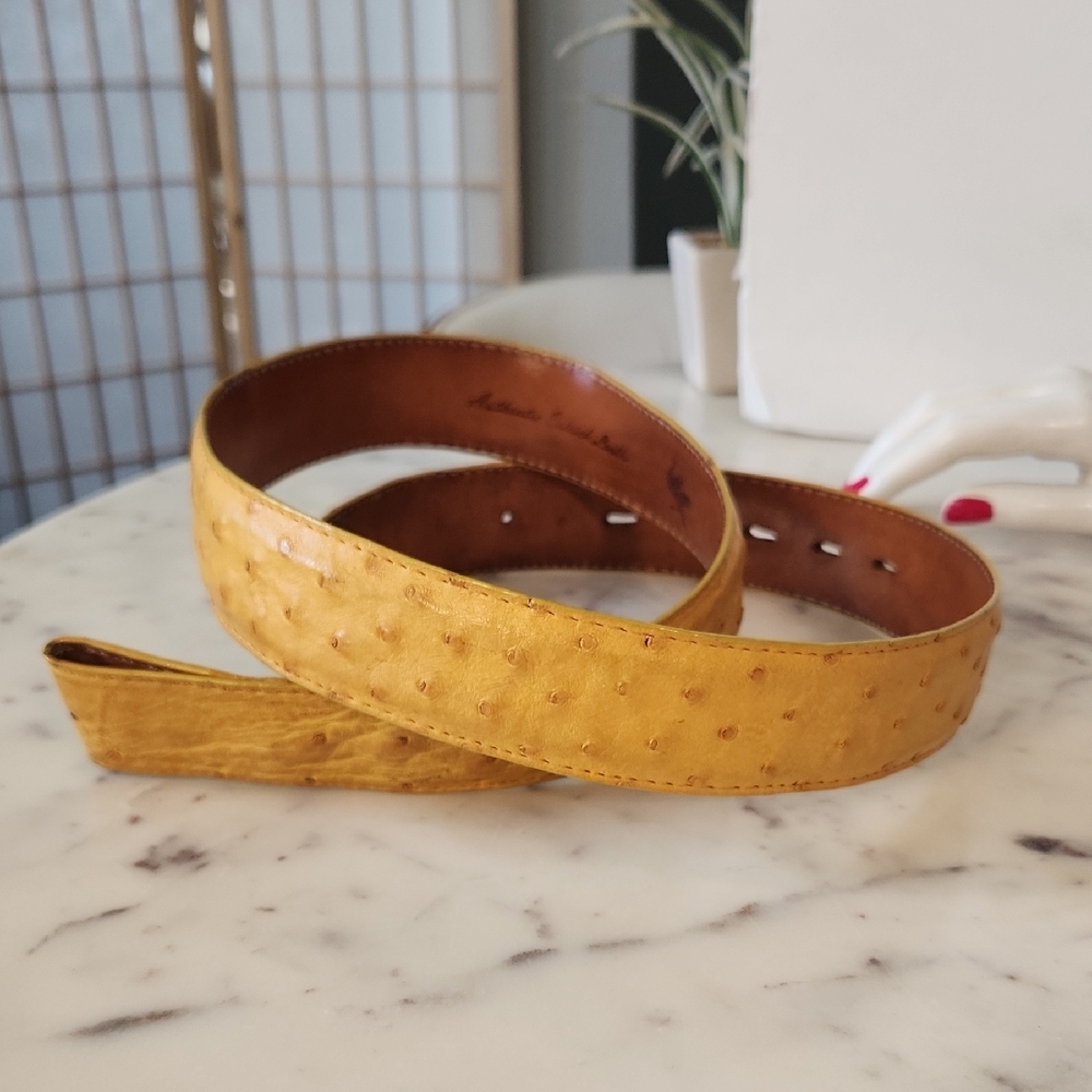 El General Yellow Ostrich-Texture Leather Belt Sz 38"